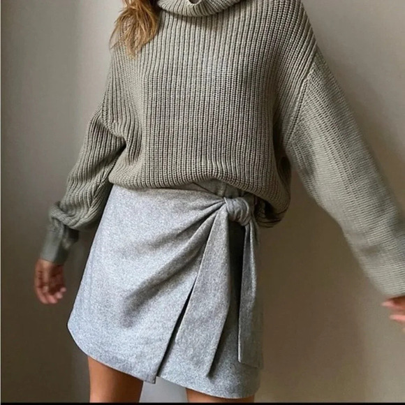 Aritzia Wilfred New Wrap Front Tie Wool Cashmere Blend Skirt Light Grey 6 - Picture 2 of 6